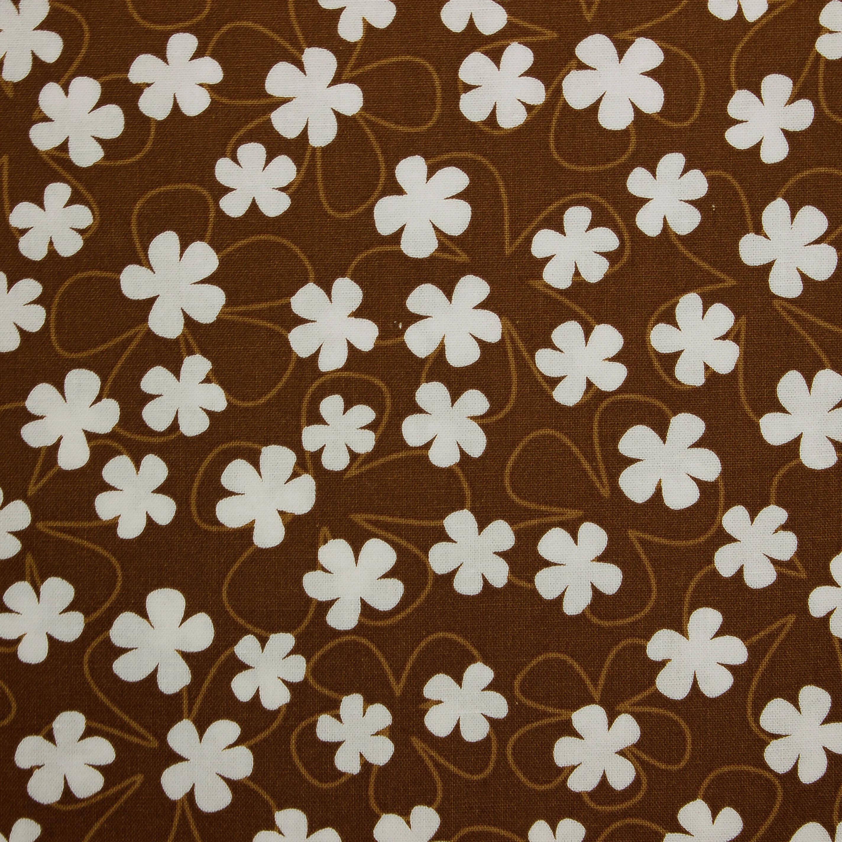 Katoen bruin met witte en bruine bloemen